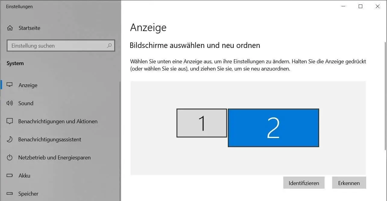 Unter Windows 10 die Position zweier Bildschirme einrichten